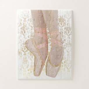 Ballet Toe Shoes Jigsaw Puzzle - Pink Gold White