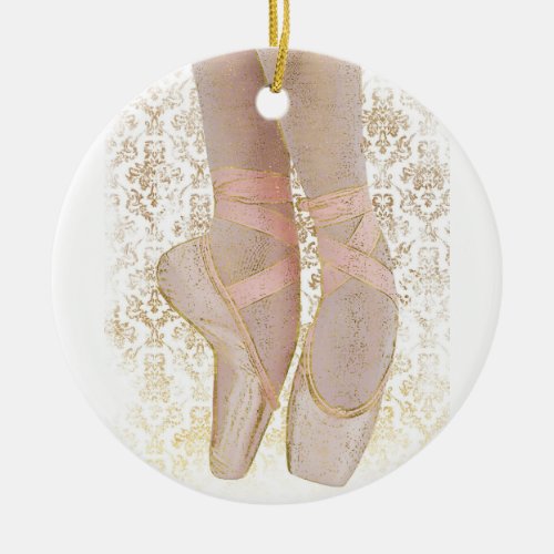 Ballet Toe Shoes _ Pink Gold White Ceramic Ornament