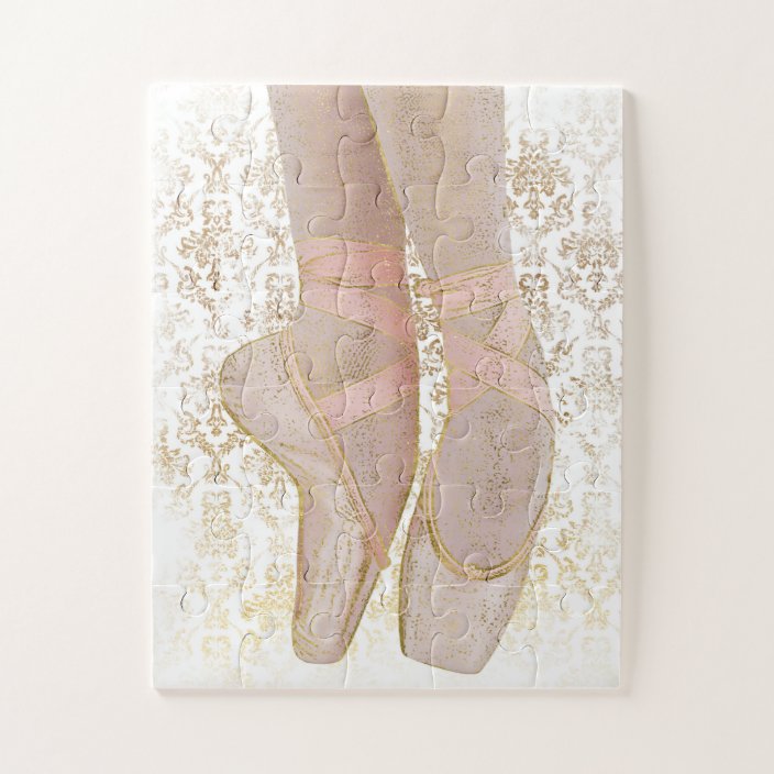 Ballet Toe Shoes Pink Gold White Jigsaw Puzzle