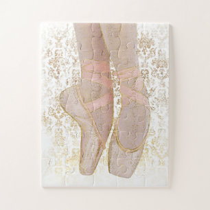 Ballet Toe Shoes - Pink Gold White Jigsaw Puzzle