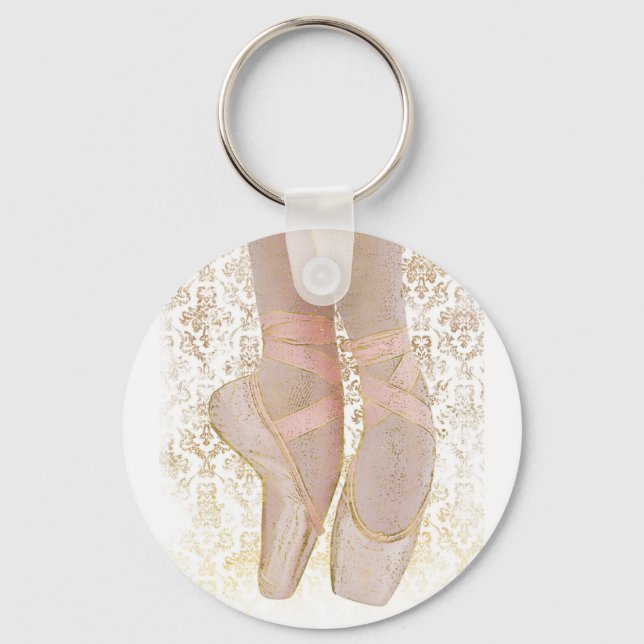 Ballet Toe Shoes - Pink Gold White Keychain (Front)