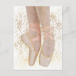 Ballet Toe Shoes - Pink Gold White Postcard
