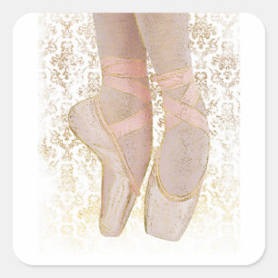 Ballet Toe Shoes - Pink Gold White Square Sticker