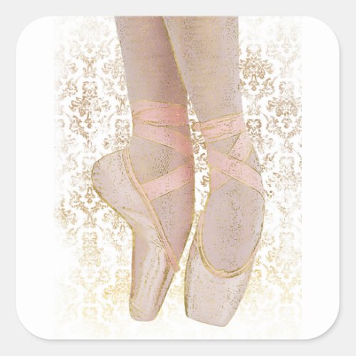 Ballet Toe Shoes _ Pink Gold White Square Sticker