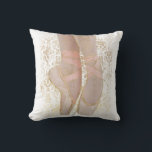 Ballet Toe Shoes - Pink Gold White Throw Pillow<br><div class="desc">Beautiful ballerina pointe shoes with gold accents and gold damask on white background.</div>