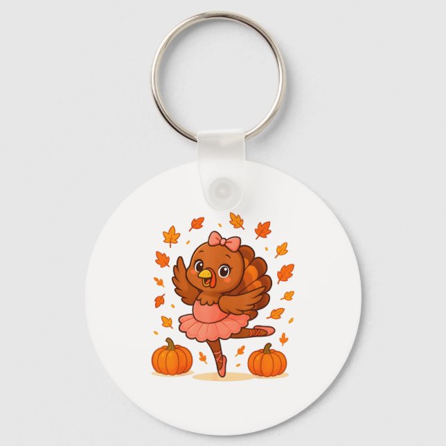 Ballet Turkey Pumpkin Autumn Ballerinas Dancing Th Keychain (Front)