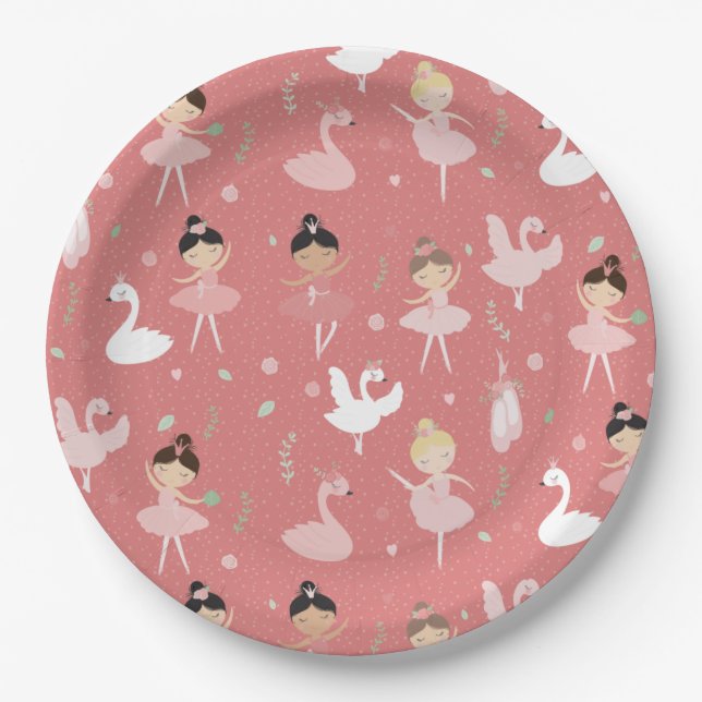 Ballet, Women & Girls, Cute Ballet Swan Pattern Paper Plates (Front)