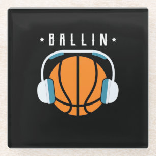 Ballin Basketball Art Glass Coaster