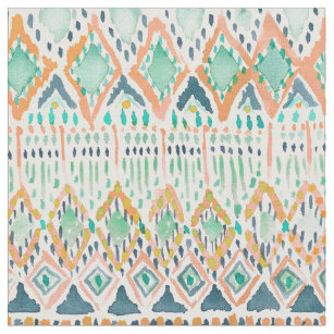 yellow boho hippy style brown with orange Vintage Geometric Polyester Knit Fabric 73x60 tribal print