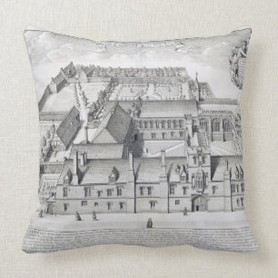 Balliol College, Oxford, from 'Oxonia Illustrata', Throw Pillow
