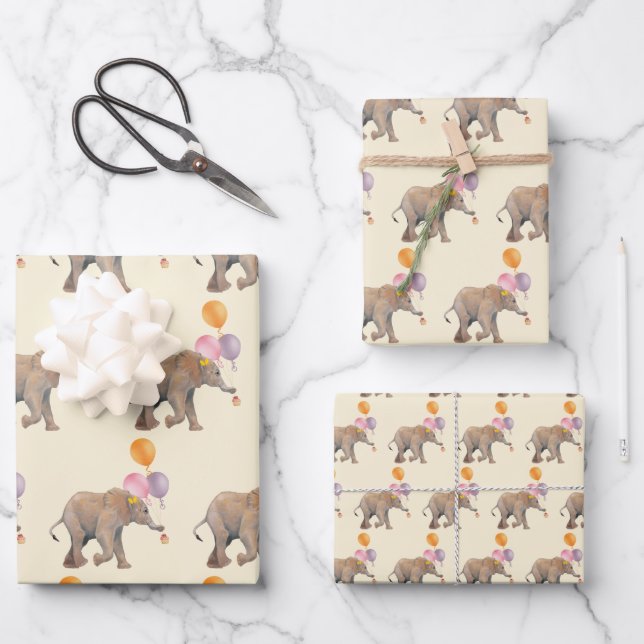 Ballon Elephant party INPAKPAPIER VEL Wrapping Paper Sheets (Front)