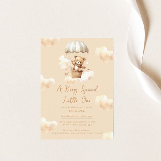 Ballon Teddy Bear Neutral Baby Shower Invitation (Creator Uploaded)