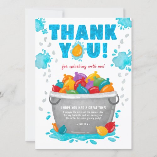 Ballon Wars Water fight birthday Thank you card