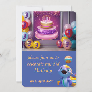 ballons cake and dolphin  invitation