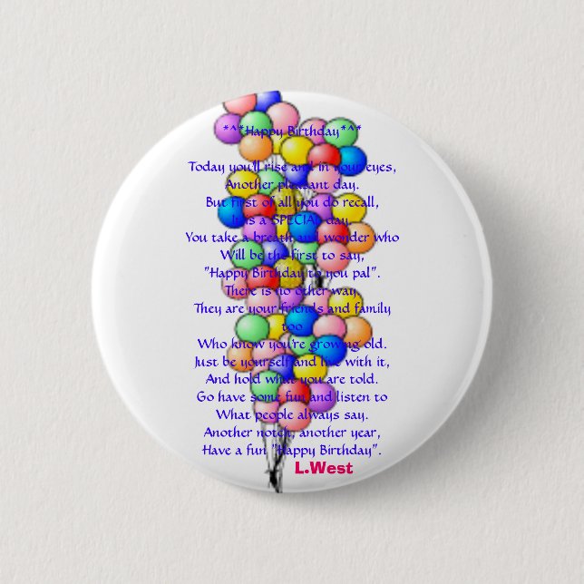 balloon15, *^*Happy Birthday*^*Today you'll ris... Pinback Button (Front)