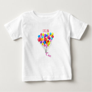 BALLOON 1st Birthday Personalized One Painted Pink Baby T-Shirt