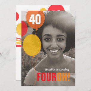 Balloon 40th FOUROH! photo birthday invitations