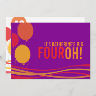 Balloon 40th FOUROH! photo birthday invite