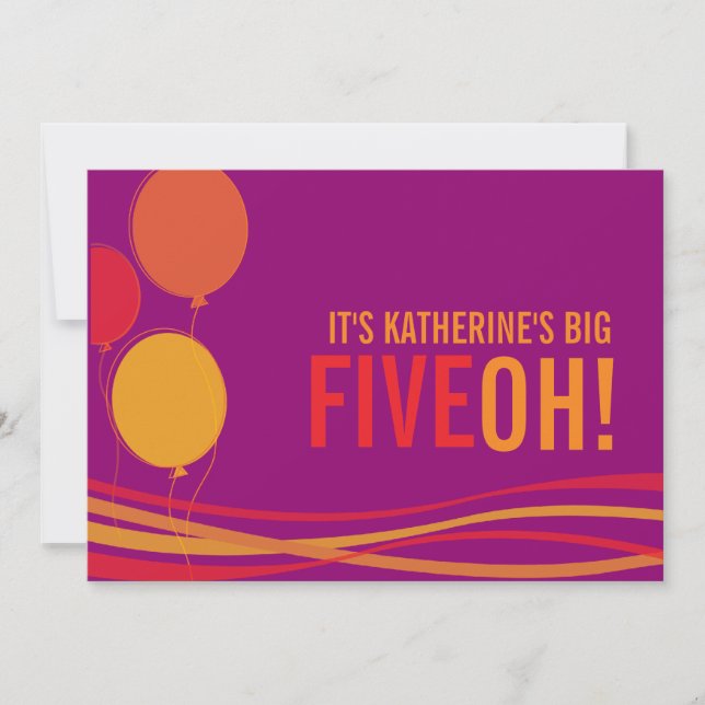 Balloon 50th FIVEOH! photo birthday invite (Front)