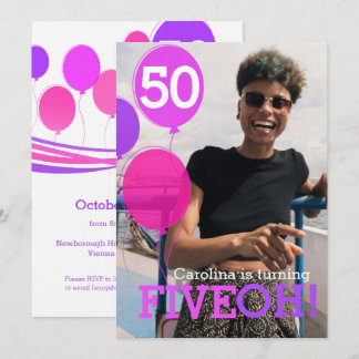 Balloon 50th FIVEOH! photo birthday invite
