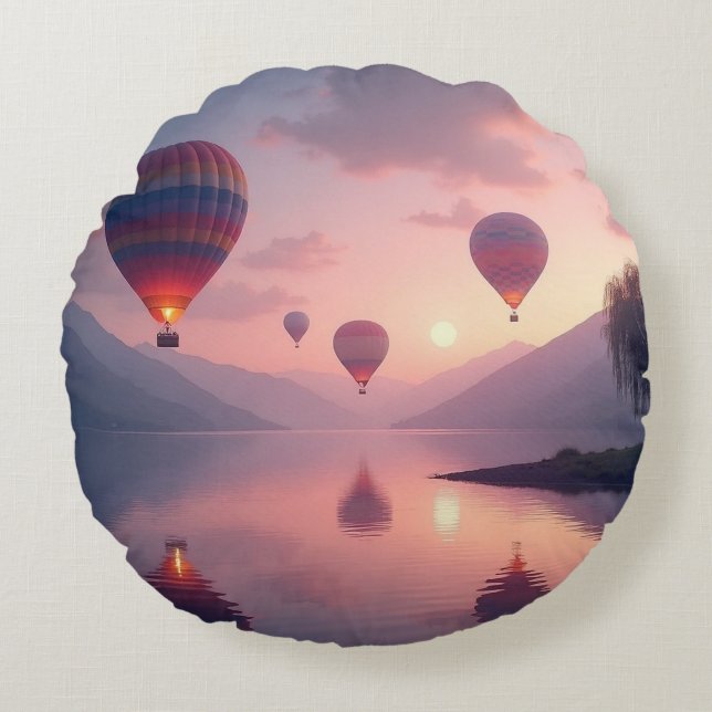 Balloon Adventure Dreams Round Pillow (Front)