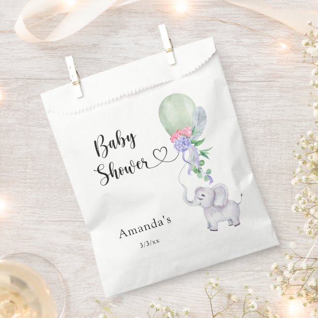 Balloon and Elephant Baby Shower Favor Bag (Clipped)