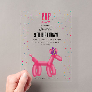 Balloon Animals Dog Kids Birthday Party Theme Acrylic Invitations