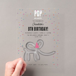 Balloon Animals Elephant Kids Birthday Party Theme Acrylic Invitations