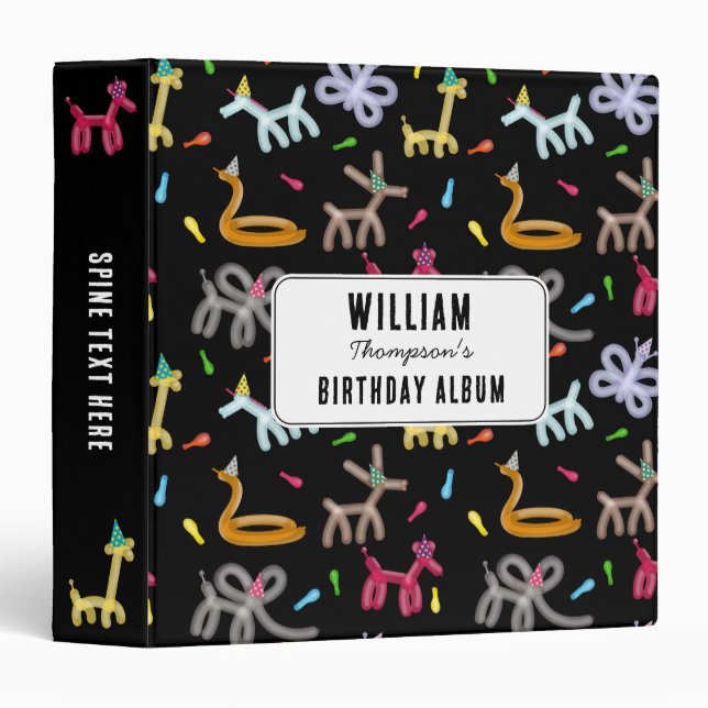 Balloon Animals Kids Party Theme 3 Ring Binder (Front/Spine)