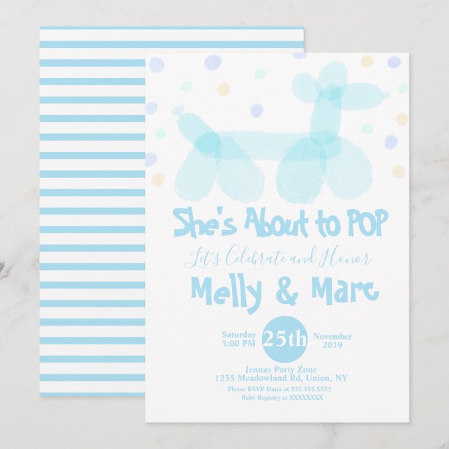 Balloon Animals Watercolor Baby Shower Invitation (Front/Back)