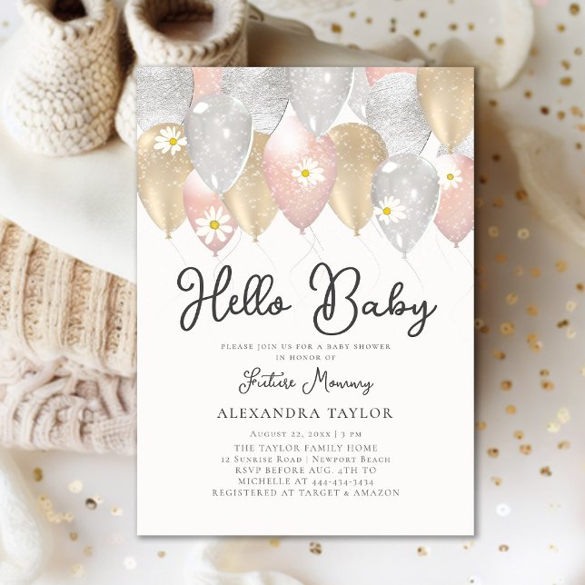 Balloon Arch Daisy Pink Gold Boho Girl Baby Shower Invitation (Creator Uploaded)