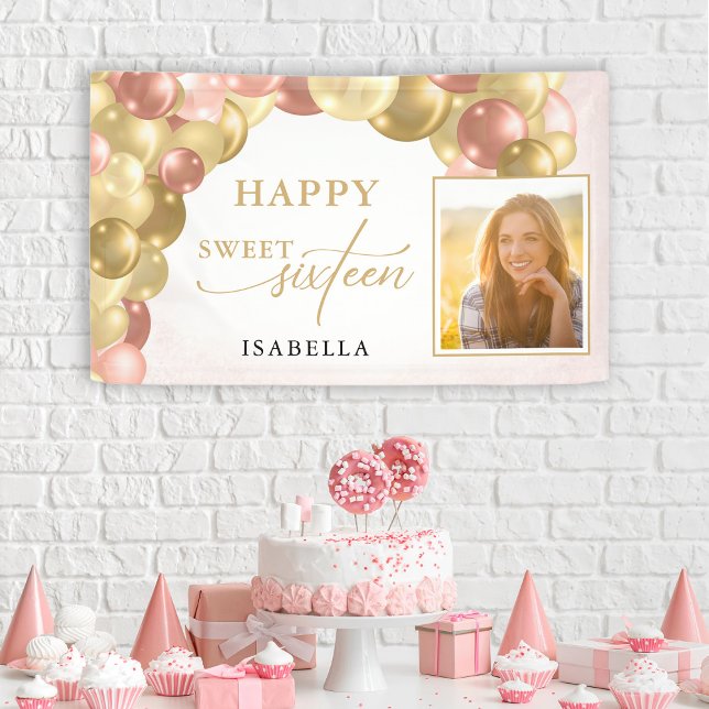 Balloon Arch Happy Sweet 16 Party Photo Banner (Creator Uploaded)