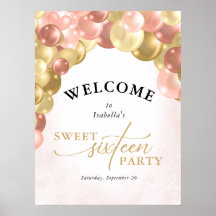 Balloon Arch Pink and Gold Sweet 16 Party Welcome