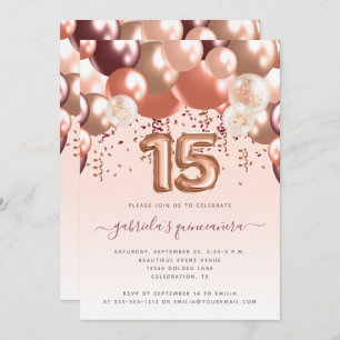 Balloon Arch Rose Gold Burgundy Quinceañera Invitation