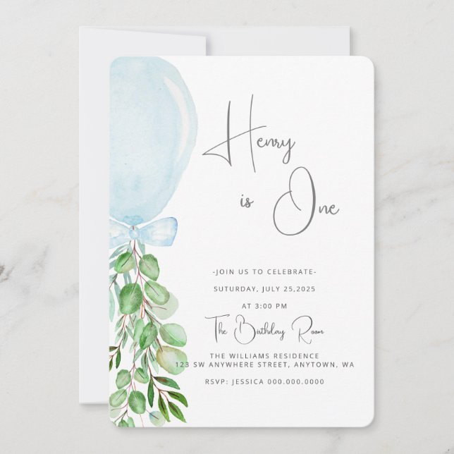 Balloon Baby Boy 1st Birthday First Invitation (Front)