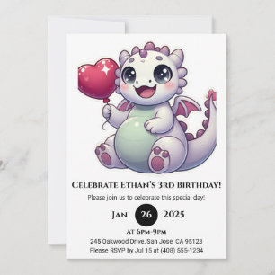 Balloon Baby Dragon Birthday Invitation