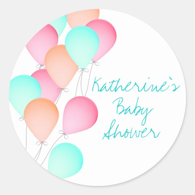 Balloon Baby Shower Classic Round Sticker (Front)