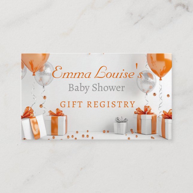 Balloon Baby Shower Orange Gift Registry  Enclosure Card (Front)