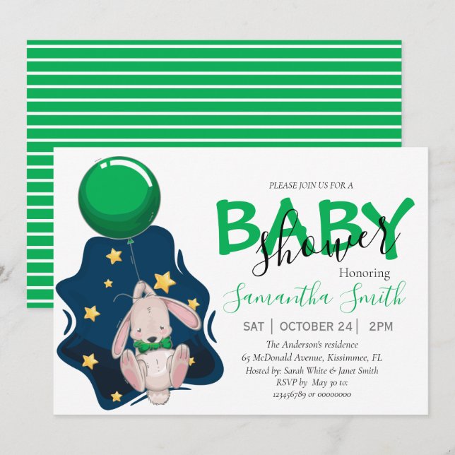 Balloon Baby Shower Rabbit Invitation (Front/Back)