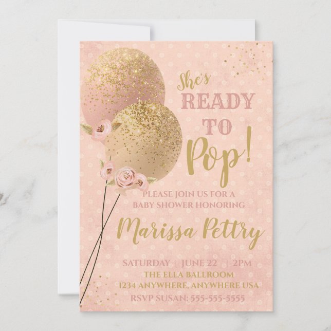 Balloon Baby shower ready to pop rose gold Invitation (Front)