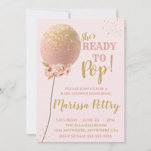 Balloon Baby shower ready to pop rose gold Invitation