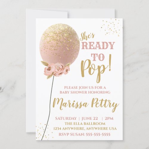 Balloon Baby shower ready to pop rose gold Invitation