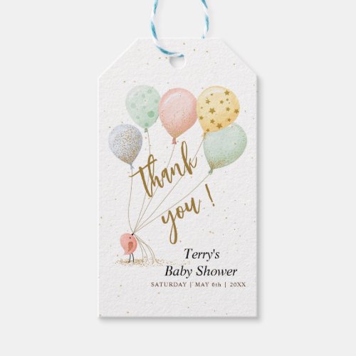 Balloon baby shower watercolor Thank You Gift Tags