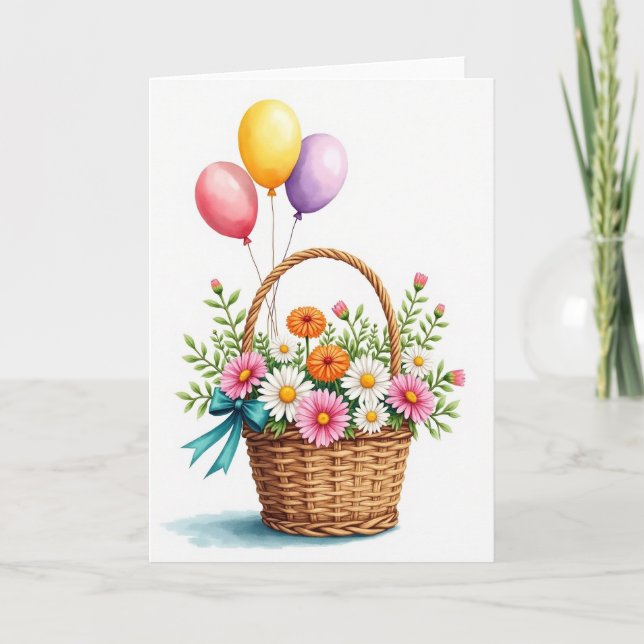 Balloon Basket Birthday Card (Front)