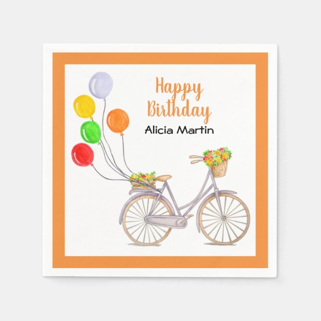 Balloon Basket Flower Bicycle Any Age Birthday Napkins (Front)
