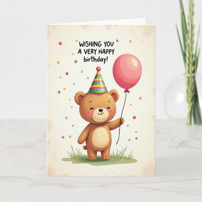 Balloon Bear Birthday Card (Front)