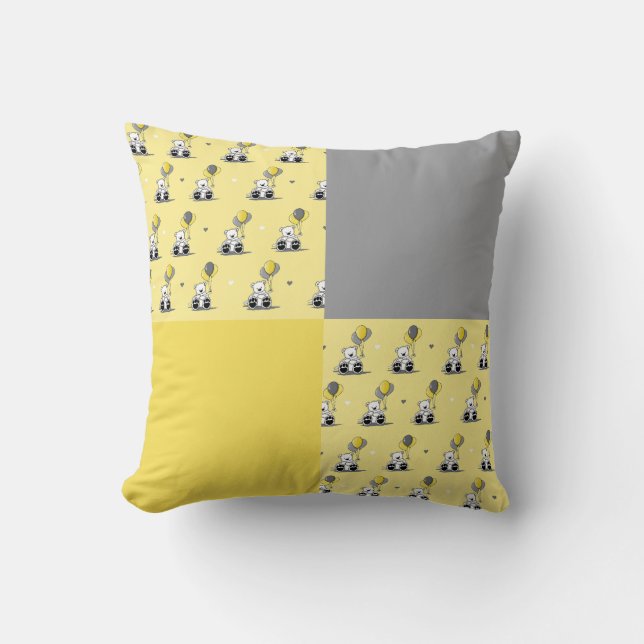Balloon Bears Yellow and Gray Throw Pillow (Front)