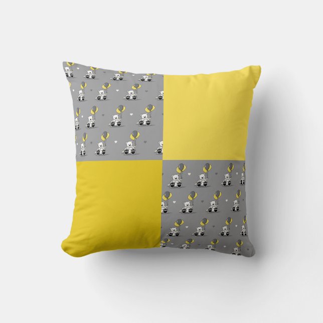 Balloon Bears Yellow and Gray Throw Pillow (Front)