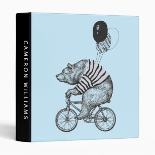 Balloon Bicycle Bear   Add Your Name 3 Ring Binder