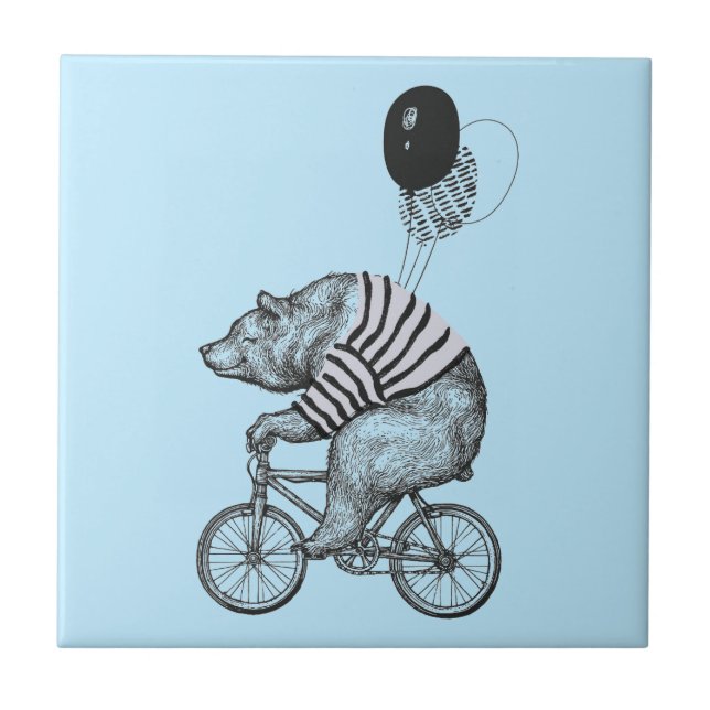 Balloon Bicycle Bear Ceramic Tile (Front)